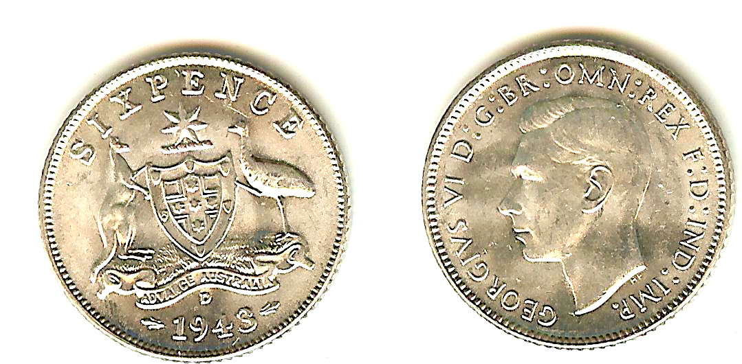 Australia 6 pence 1943D BU